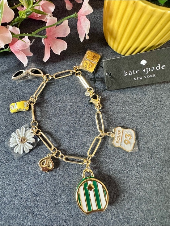 kate spade Jewelry - kate spade Gold-Tone Enamel Charm Bracelet with Green, White & Yellow Accents